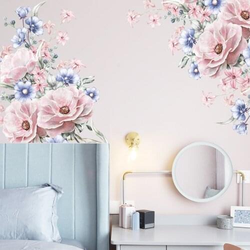 Blue Pink Flowers Vintage Wall Decal Vinyl Peel and Stick Removable Peonies Sticker Nursery Decor Girl Flower Art Home Decor