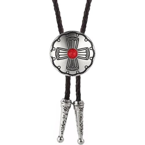 Western cowboy tuxedo bolo tie American original handmade leather natural stone cross bow tie unisex birthday gift