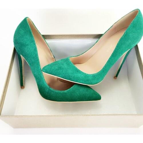 Fashion free shipping Women lady New sexy green suede leather Poined Toe Stiletto high heel pump HIGH-HEELED SHOE Wedding