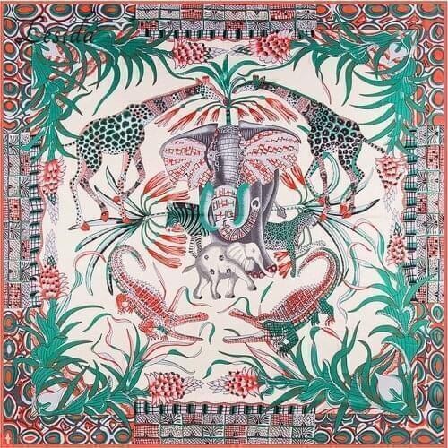 Joker Women Square Twill Silk Scarf Luxury Brand Elephant Scarf Shawls Bandanas Big Size Animal Print Scarf Wholesale 130*130CM