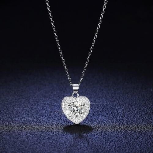 925 Silver Pendant 1 Carat Moissanite Necklace Women Fashion Heart Pendant Wedding Jewelry