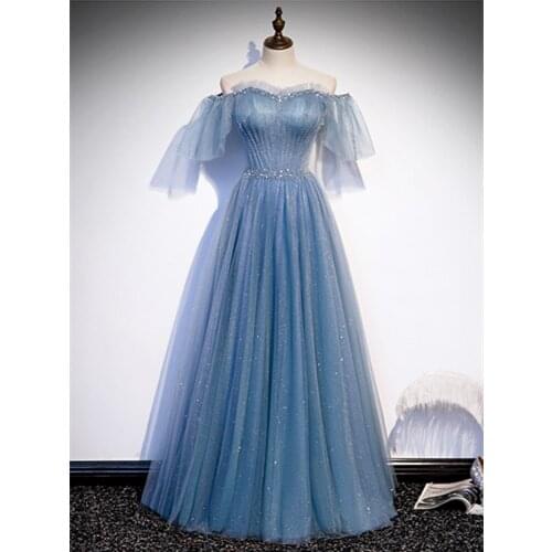 Vestido De Festa Sweetheart A-Line Evening Dress Robe De Soiree New Fashion Beads Blue Evening Dresses Long Dress Formal Dress
