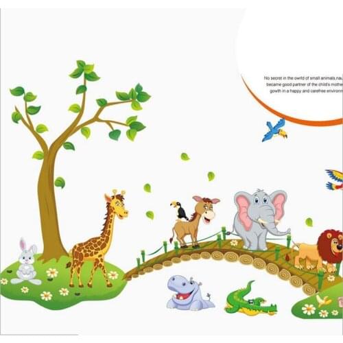 Animal Cartoon Elephant Tree Bedroom For Children Bird Wall Sticker TV Background Wall Poster Home Wallpaper Home Decoration