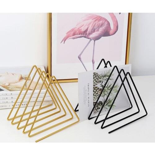 Golden Triangle Wrought Iron Bookshelf Office Accessories Creative Desktop Storage Organizer Decorative Shelf Magzine Holder