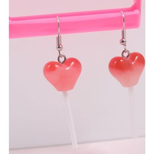 1Pair Women Drop Earring Resin Craft Heart Candy Lollipops Shape Charms Bff Friendship Jewelry