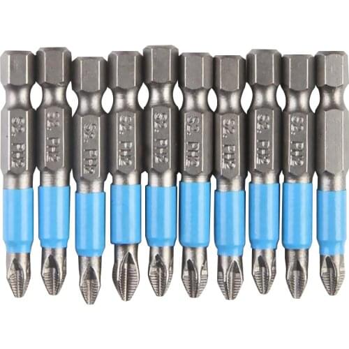 10Pcs 50mm Anti Slip Screwdriver Bits Magnetic Single Head PH2 Steel Electric Tool Phillips Bit Hex Shank