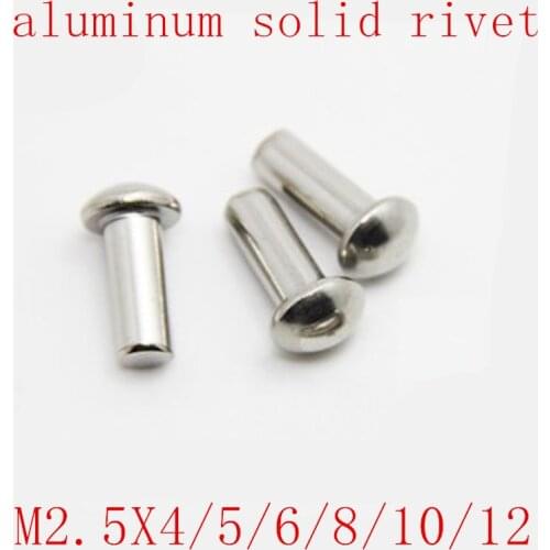 100PCS 2.5mm round aluminum solid rivet M2.5*4/5/6/8/10/12 Aluminium Alloy Aluminum self-plugging Rivet