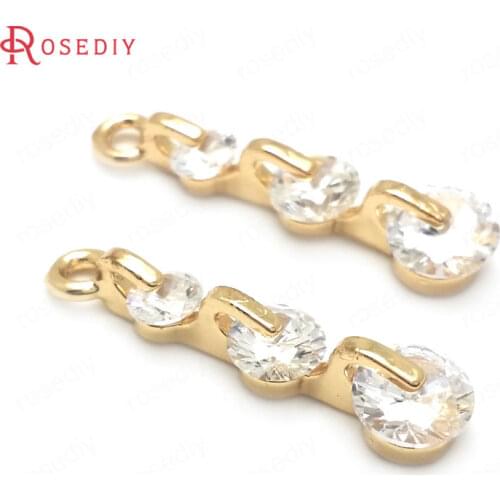 36445)6PCS 24x6MM 24K Champagne Gold Color Brass with Zircon Rod Shape Charms Pendants High Quality Diy Jewelry Accessories