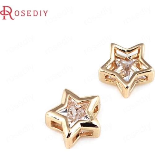 4PCS 9MM 24K Champagne Gold Color Plated Brass with Zircon Star Spacer Beads Bracelet Beads High Quality Jewelry Accessories