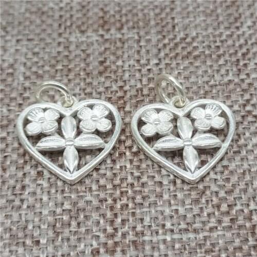 925 Sterling Silver Heart Charms with Flowers for Bracelet Necklace