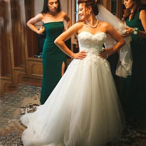 Angelsbridep Sweetheart Ball Gown Wedding Dresses Robe De Mariee Sexy Off-Shoulder Applique Beads Court Train Formal Bride Gowns