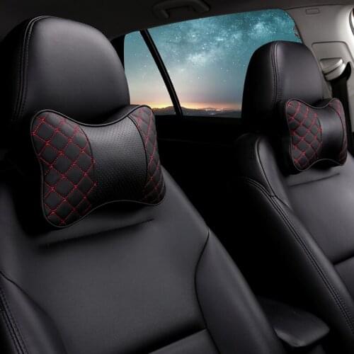 KKYSYELVA Leather Car Neck Pillow Comfort Breathable Auto headrest Pillows Seat Cushion Support Interior Accessories Black
