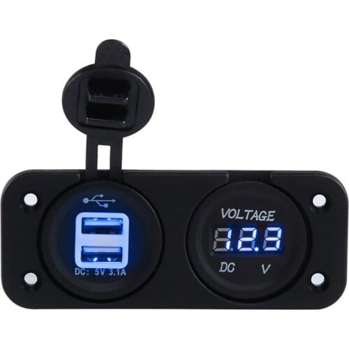 2 gang Dual USB Car Charger Voltmeter for Marine Boat Car Vehicles
