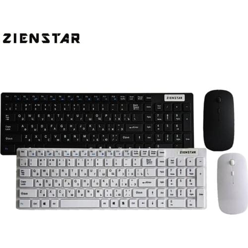 Zienstar Russian English letter 2.4G Wireless keyboard mouse combo with USB Receiver for Desktop,Computer PC,Laptop and Smart TV