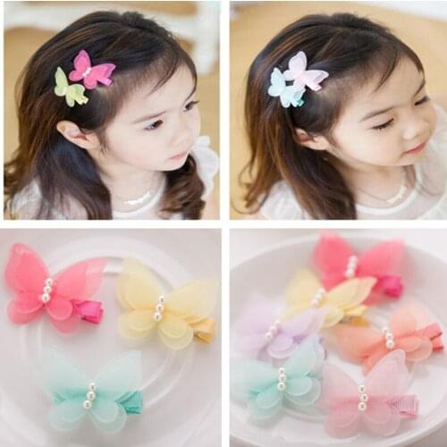 Boutique 40pcs Fashion Cute Gauze Butterfly Hairpins Solid Chiffon Cartoon Hair Clips Princess Headwear Girls Hair Accessories