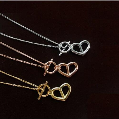 Classic Stainless Steel Heart Droplets Pendant Necklace 3 Gold Color OT Buckle Charm Clavicle Chain For Women Fashion Jewelry