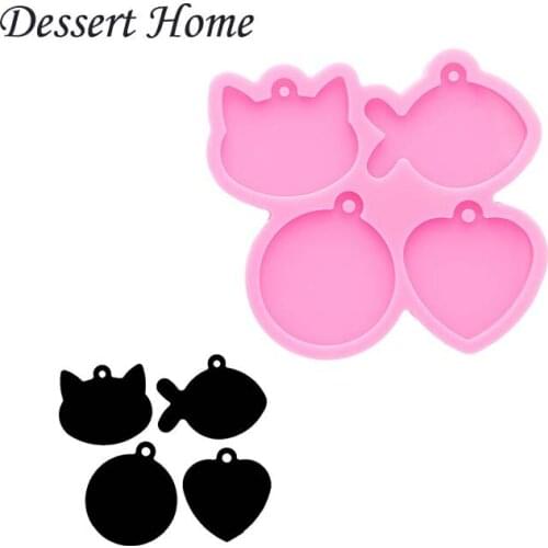 DY0978 Pet Tag Molds , Cat Head Fish Circle Heart Silicone Resin Art Diy Mold , Chocolate Epoxy Resin Mould For Jewelry