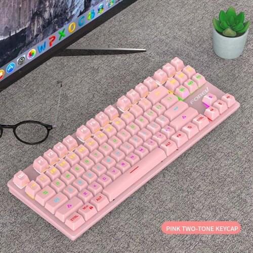 Pink Girl Gaming Mechanical Keyboards 87Key with LED RGB Backlight Mult Switch for PC Laptop Computer Gamer USB Wired Keyboard