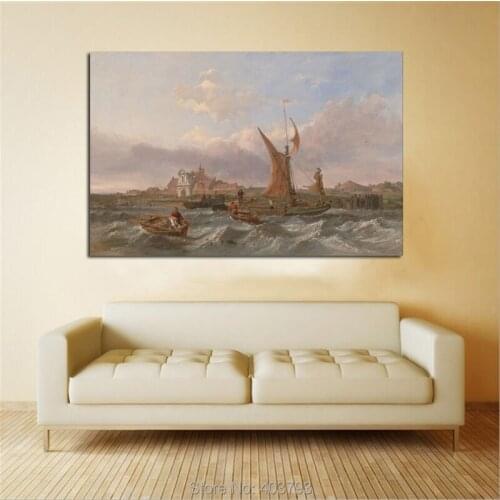 Perfact 36x24'' hand painted abstract oil painting modern on canvas "persons,boats,sea decorative pictures home decor