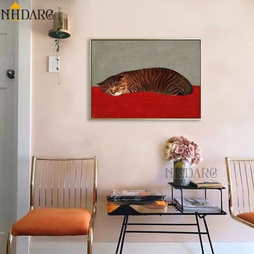 Japanese Art Print Red Style Cat Canvas Painting Decoration Wall Picture for Living Room Home Decor