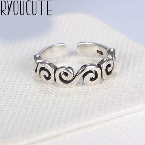 Boho Trendy Real Silver Color Pattern Rings for Women Lady Jewelry Antique Finger Rings Anillos