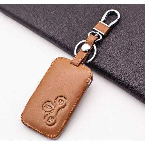 3 button Black and brown leather car Key protection cover for Renault Megane RS. Landscape key shell card