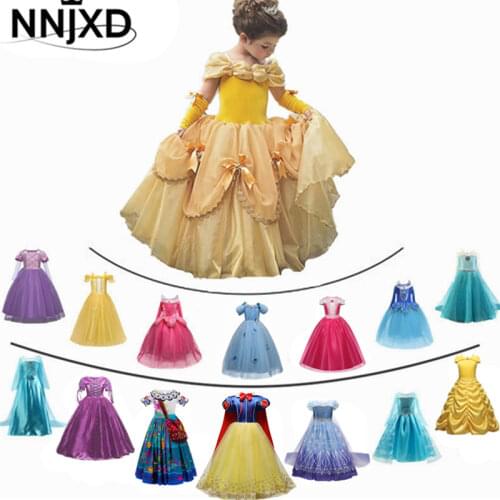Fancy Girl Princess Dresses Beauty Belle Cosplay Costume Snow Christmas Halloween Princess Dress up Children Party Clothes