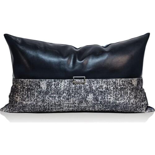 LAN JINGZE Black Pu Leather Cushion Cover Grey Patchwork Pillow Case Home Decorative Waist Pillows For Living Room 30x50cm