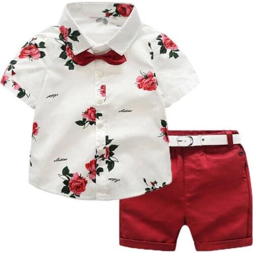 2019 Summer Toddler Kids Boy Clothes Gentleman Short Sleeve Floral Shirt Tops Shorts Pant 2PCS Outfits Formal Suit