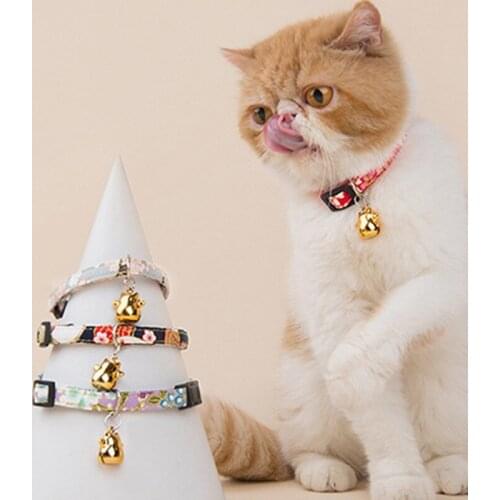 Fashion Japanese Style Cat Collars Print Pet Dog Cat Collar With Bell Accessories for Chihuahua Cat Pendant Necklace