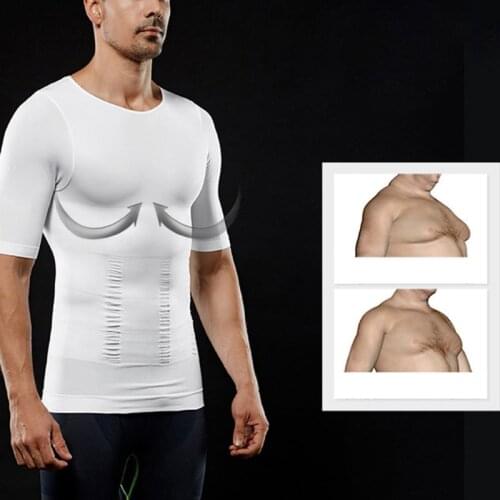 Men Compression Short Sleeve T-Shirt Body Shaper Slimming Belly Corset Muscle Waist Undershirt Posture Correct Underwear