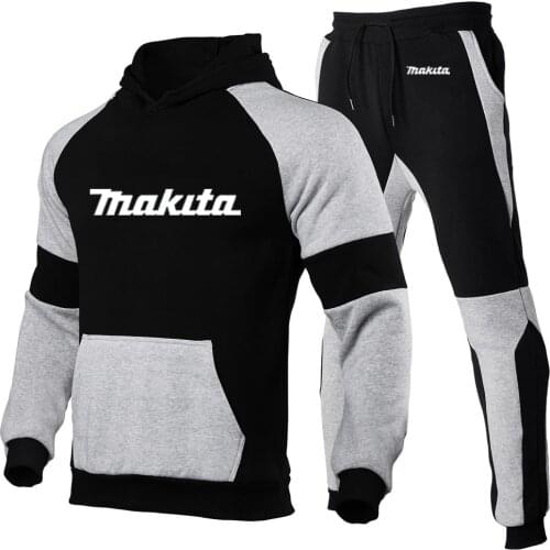 Makita Logo 2021 Mens Sports Suit 2 Pieces Hoodie + Pants Sports Suit MenSports Embroidered Print Male Clothing Set Sportswear