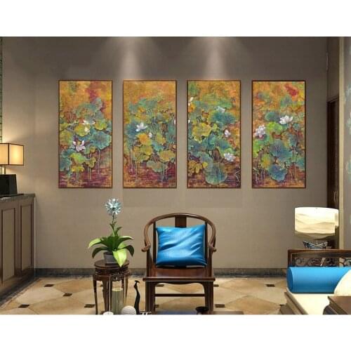 Hanging Wall Art Chinese Painting Lotus Picture Vintage Posters and Prints Home Decor Abstract Painting Large Size On Canvas Art