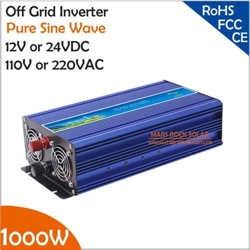 1000W Off Grid Inverter, Surge Power 2000W 12V/24VDC to 110V/220VAC Pure Sine Wave Inverter for Wiind or Solar Power System