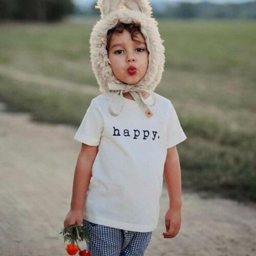 2021 New Summer Clothes Baby Boys Girls T-shirts Pure Color Korean Childrens Ins Style Cotton Letter Print T-shirt For Kids