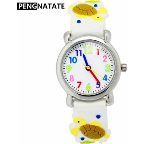 PENGNATATE White Bracelet Children Wristwatch Fashion 3D Cartoon Turtle Strap Kids Watch for Boy Girls Gift Student Hand Watches