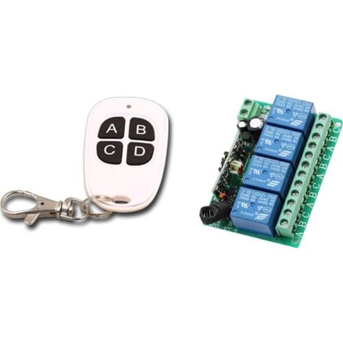 New DC12V 4CH Radio Remote Control Switch Receiver With 4 Buttons Transmitter Learning Code For Light /Lamp/ Window/Garage Doors