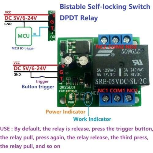 DC 5V 9V 12V 24V 3-5A Flip-Flop Latch DPDT Relay Module Bistable Self-locking Switch Low pulse trigger Board for Motor LED PLC