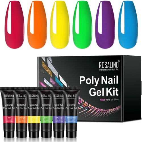 ROSALIND Poly Nail Gel Kit For Nail Extension Quick Builder Gels Nail Varnishes Semi Permanent Nude Glitter 15ml Gel Art