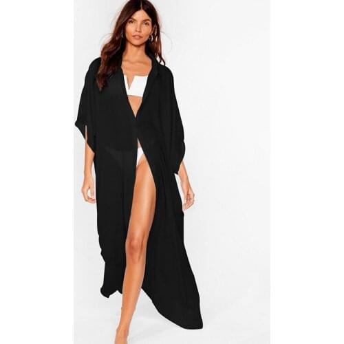 X-Long Chiffon Shirts Dress Women Beach Oversized Blouse Cover-Ups Batwing Sleeve Loose Seaside 2021 New Summer Sexy Ladies