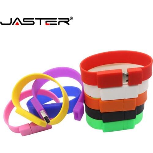 JASTER Silicone Bracelet Wrist Band 64GB 128GB 32GB 16GB 8GB 4GB USB 2.0 Flash Memory Stick Pen Drive U Disk Pendrives Gifts