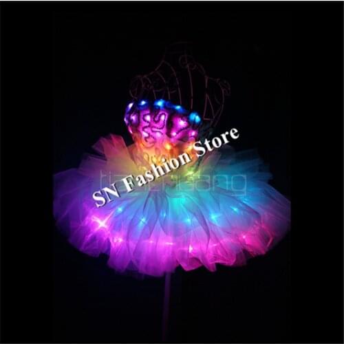 TC-143 Full color LED colorful light costumes party skirt wear ballroom dance ballet bar wedding dress clothe programmable dress