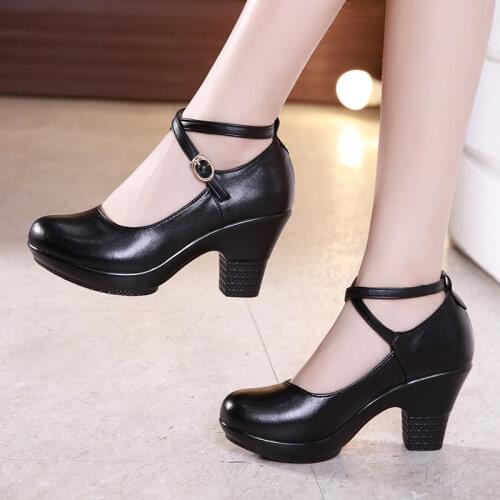 Classic Round Head Gladiator Pumps Women Platform Shoes 2021 Spring Med Block Heels Dance Shoes Ladies Office Party Shoe