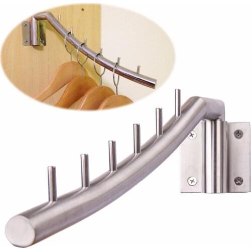 Freeshipping Active Clothes Hanger Hook Wall Mount Swing Arm Stainless Steel Coat Clothing Drying Holder Rack Hanger 6 Pegs