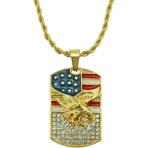 WANGAIYAO new hip-hop diamond-studded eagle three-dimensional pendant necklace pendant men’s fashion flag eagle men’s jewelry cr