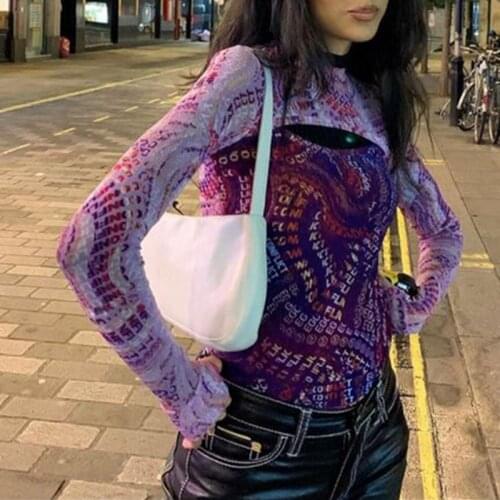 Y2K Aesthetic Women T-shirt 90s Vintage Patchwork Hollow Out Skinny Long Sleeve Crop Top Autumn Streetwear E-girl Gothic Tees