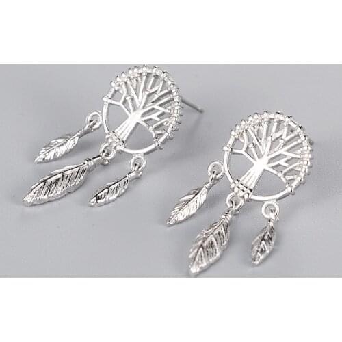 Daisies New Design Wishing Tree Of Life Dream-catcher Net Earrings 925 Sterling Silver Stud Earrings For Women Statement Jewelry