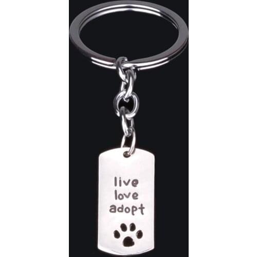 Live Love Adopt Engraved Keychains Cats Dogs Paws Prints Pendants Key Rings Chains Gifts Pets Keepsake Animal Jewelry Presents