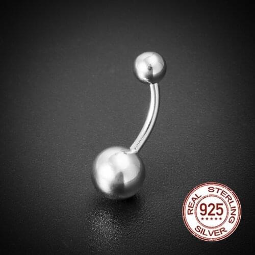1PC 925 Sterling Silver Round Belly Button Rings for Women Externally Thread Curved Barbell 14G Ring Navel Body Jewelry Piercing