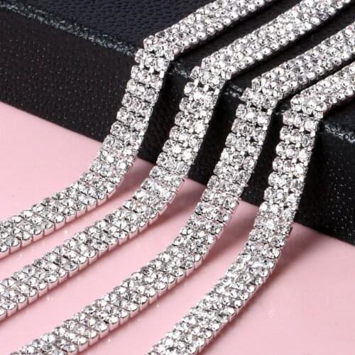 1yard 3MM superior quality Crystal glass silver base Rhinestone Chain DIY Garment/shoes accessories
